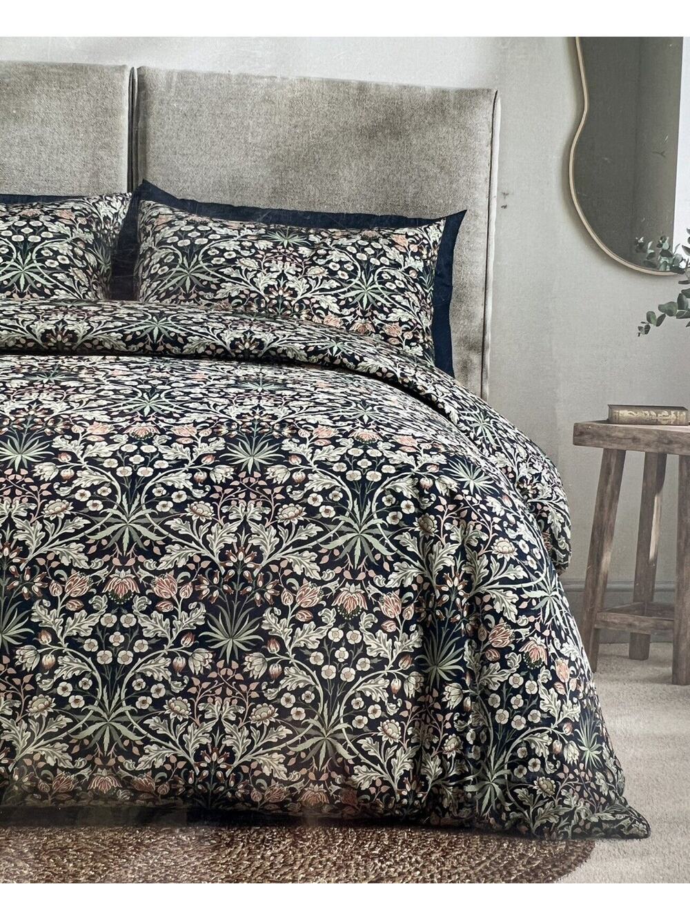 William Morris Hyacinth Prussian Blue KING Duvet Cover Set SATEEN Navy Rust
